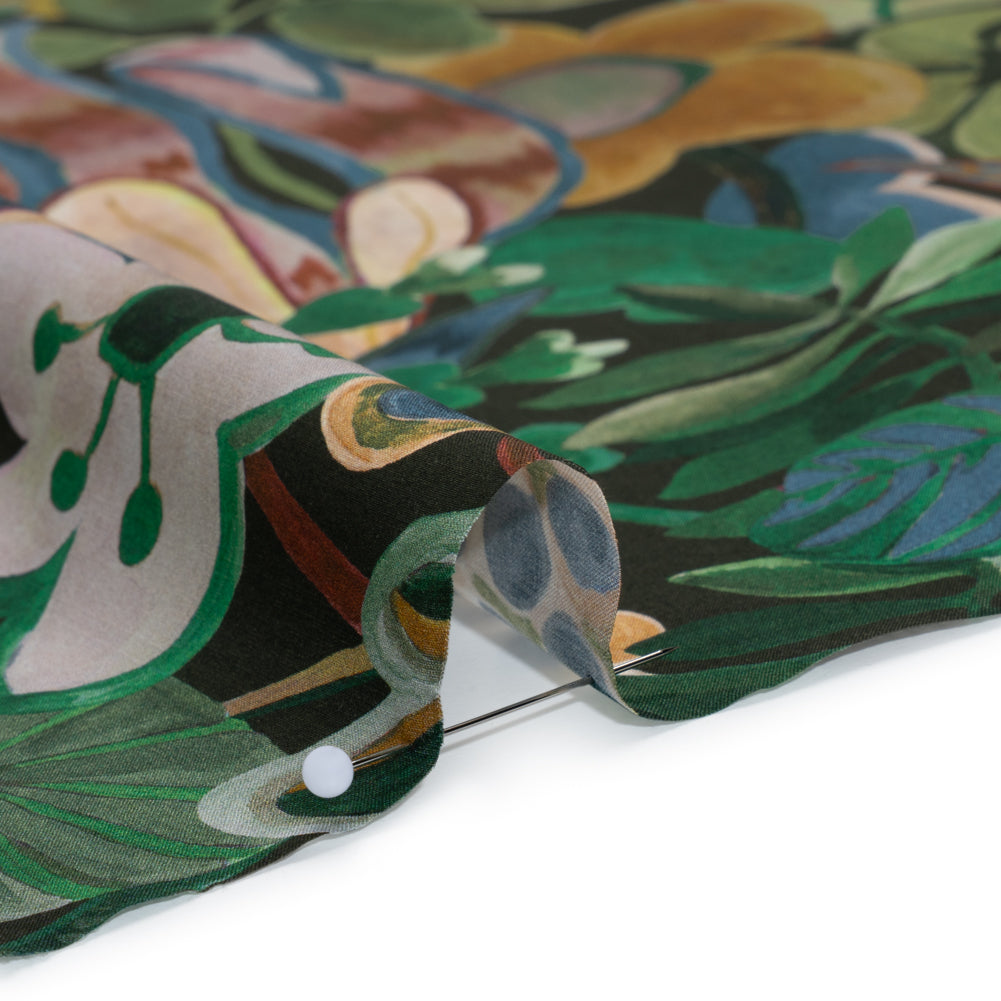 Liberty Fabrics Tana Lawn® - Jungle Trip Green - Dark Green, Teal and Blue Tropical Plants Detail