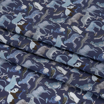 Liberty Fabrics Tana Lawn® - Quey 2 Dark Blue - Blue, Gray and White Animals with Clothes