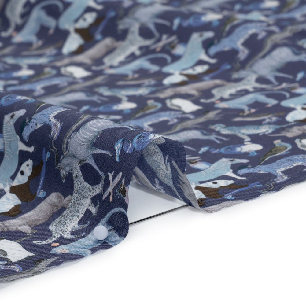 Liberty Fabrics Tana Lawn® - Quey 2 Dark Blue - Blue, Gray and White Animals with Clothes - Detail