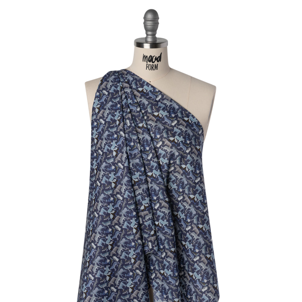 Liberty Fabrics Tana Lawn® - Quey 2 Dark Blue - Blue, Gray and White Animals with Clothes - Drape
