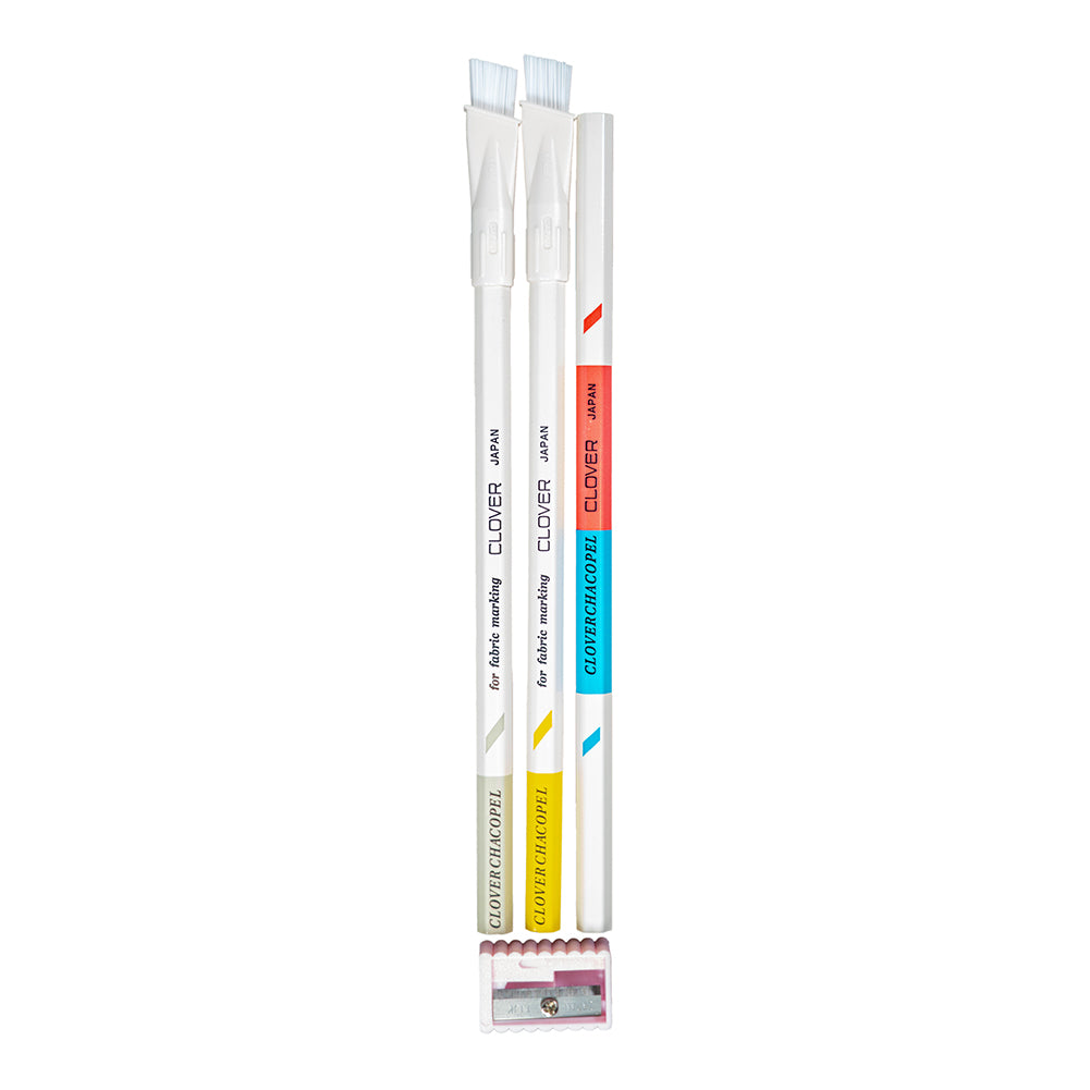 Clover Chacopel Fabric Pencils - Fine - Pink and Blue, White, Yellow and Sharpener Set - Folded - Image 2 of 2