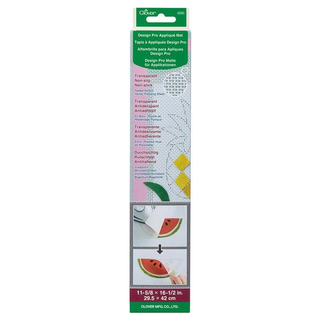 Clover Design Pro Applique Mat - 11.625" x 16.5" - Transparent, Non-Slip and Non-Stick