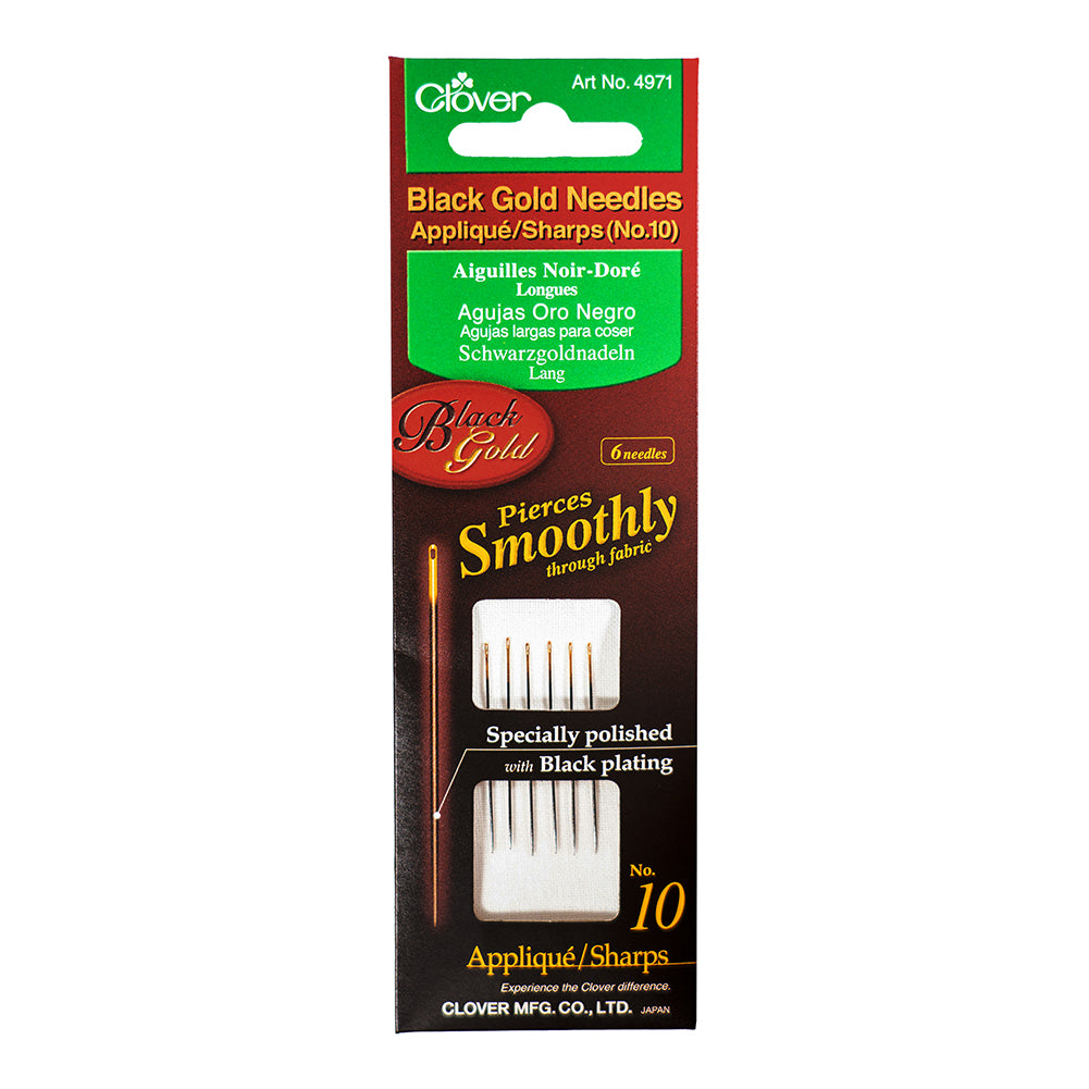 Clover Black Gold Applique/Sharp Needles - Size 10 - 6 ct