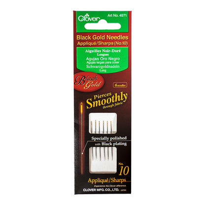 Clover Black Gold Applique/Sharp Needles - Size 10 - 6 ct