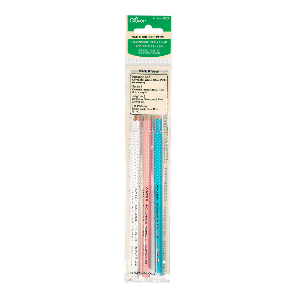 Clover Water Soluble Fabric Pencil - Assorted Colors - 3 ct