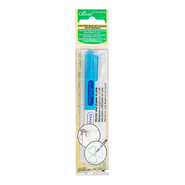 Clover Chacopen Water Erasable Fabric Marker with Eraser - Blue