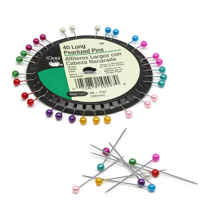 Dritz Long Pearlized Pins - 1.5" Assorted Colors - 40 ct Full