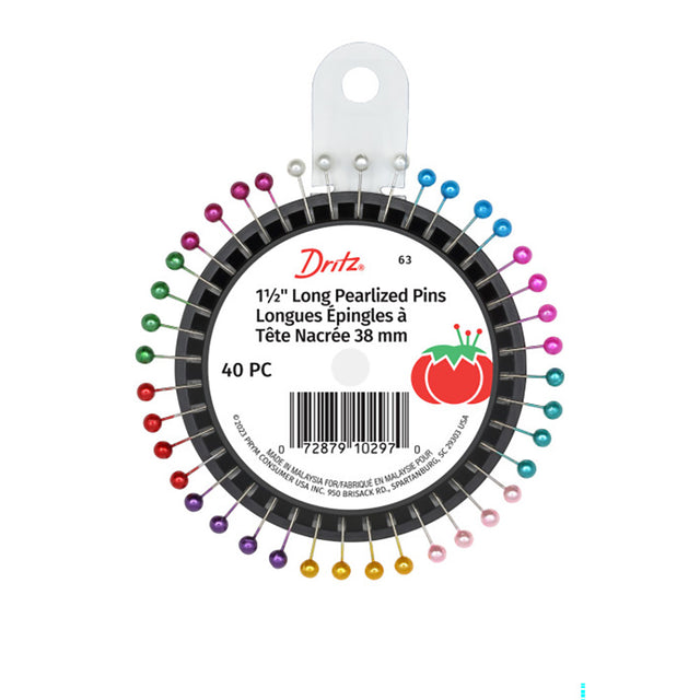 Dritz Long Pearlized Pins - 1.5" Assorted Colors - 40 ct