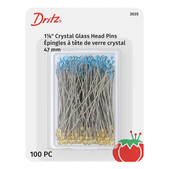 Dritz Crystal Glass Head Pins - 1.875" Assorted Colors - 100 PC