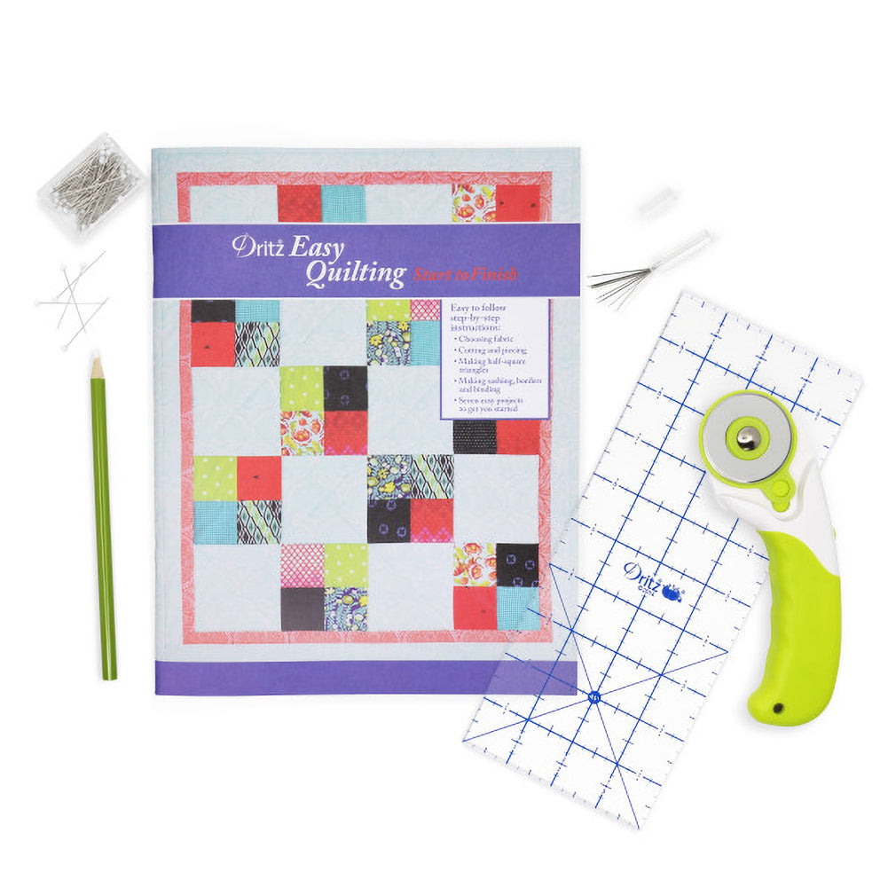 Dritz Easy Quilting Kit - Includes Project Book and Quilting Essentials for Beginners - Folded