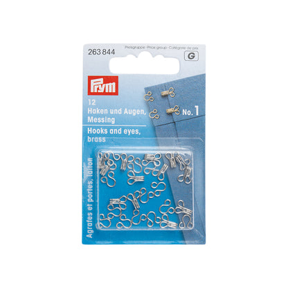 Prym Hooks & Eyes - Silver Size 1 - 12 Sets