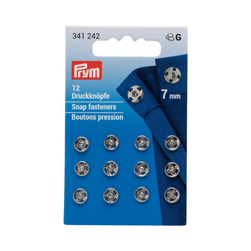 Prym Sew-On Snap Fasteners - Silver Brass 7mm - 12 ct
