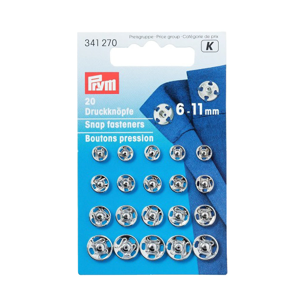 Prym Sew-On Snap Fasteners - Silver Assorted 6-11mm - 20 ct