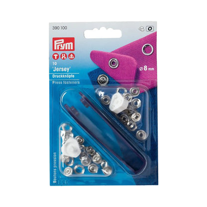 Prym Jersey Press Fasteners and Tools - Silver 8mm - 10pc