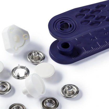 Prym Jersey Press Fasteners and Tools - White Capped 12mm - 6pc Folded