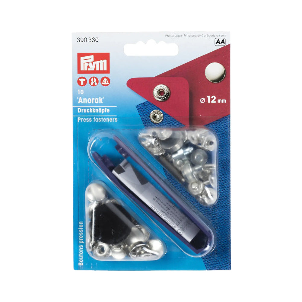 Prym Anorak Press Fasteners with Tools - Silver 12mm - 10pc