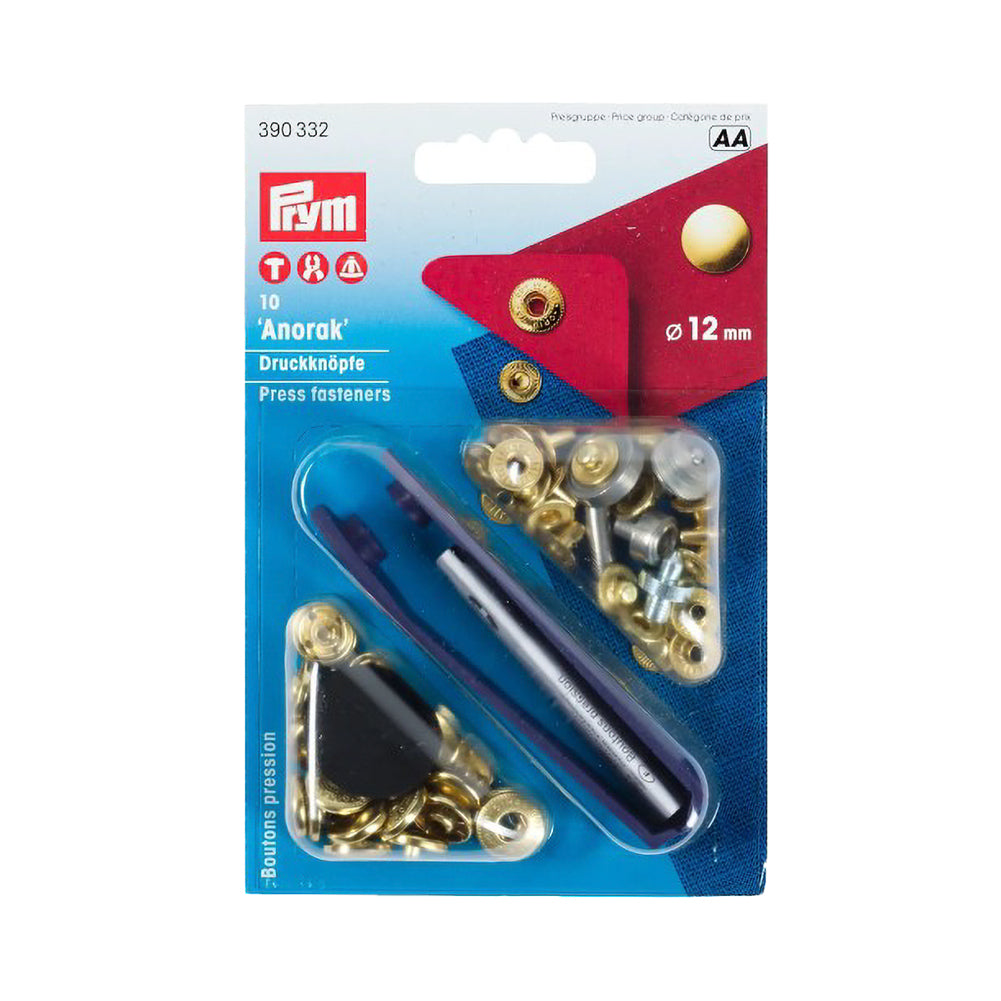 Prym Anorak Press Fasteners with Tools - Gold 12mm - 10pc