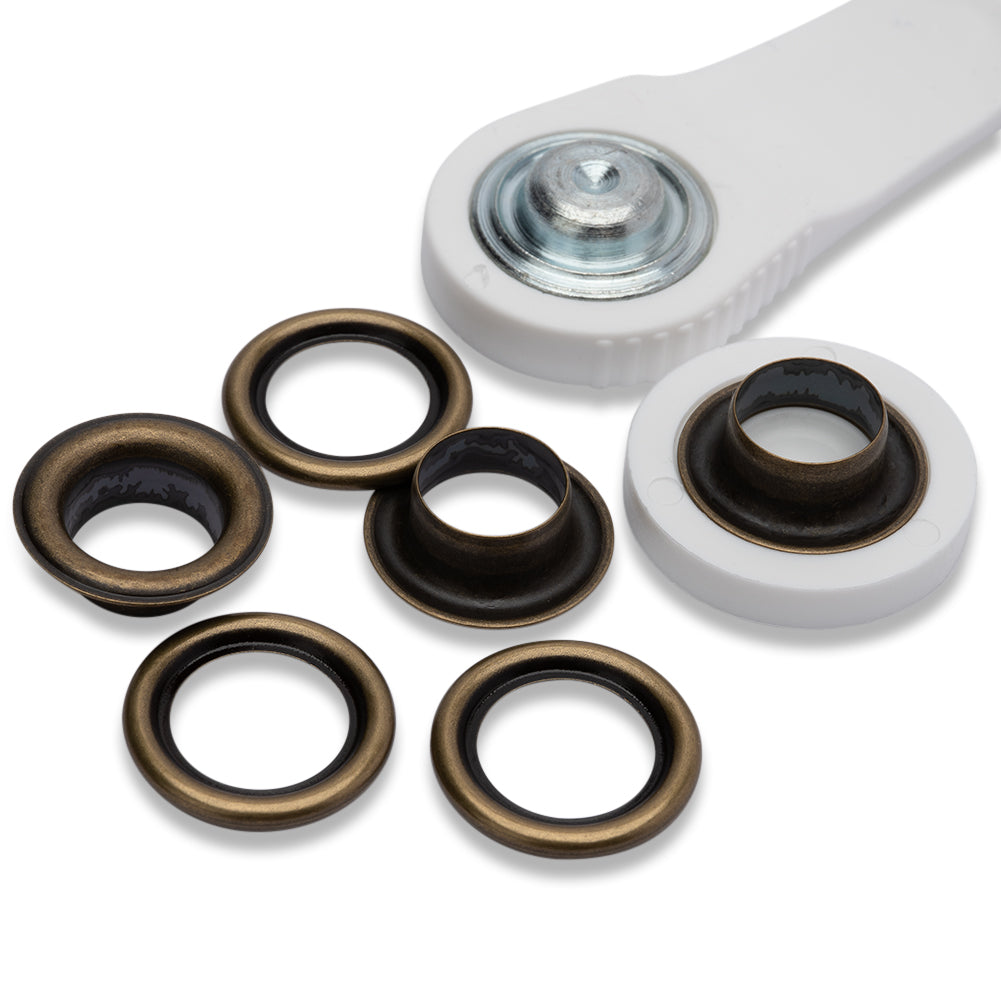 Prym Eyelets with Washers with Tools - Antique Brass 11mm - 15pc Folded