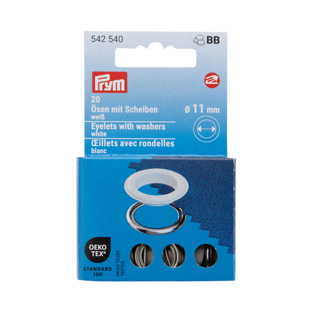 Prym Eyelets with Washers - White 11mm - 20pc