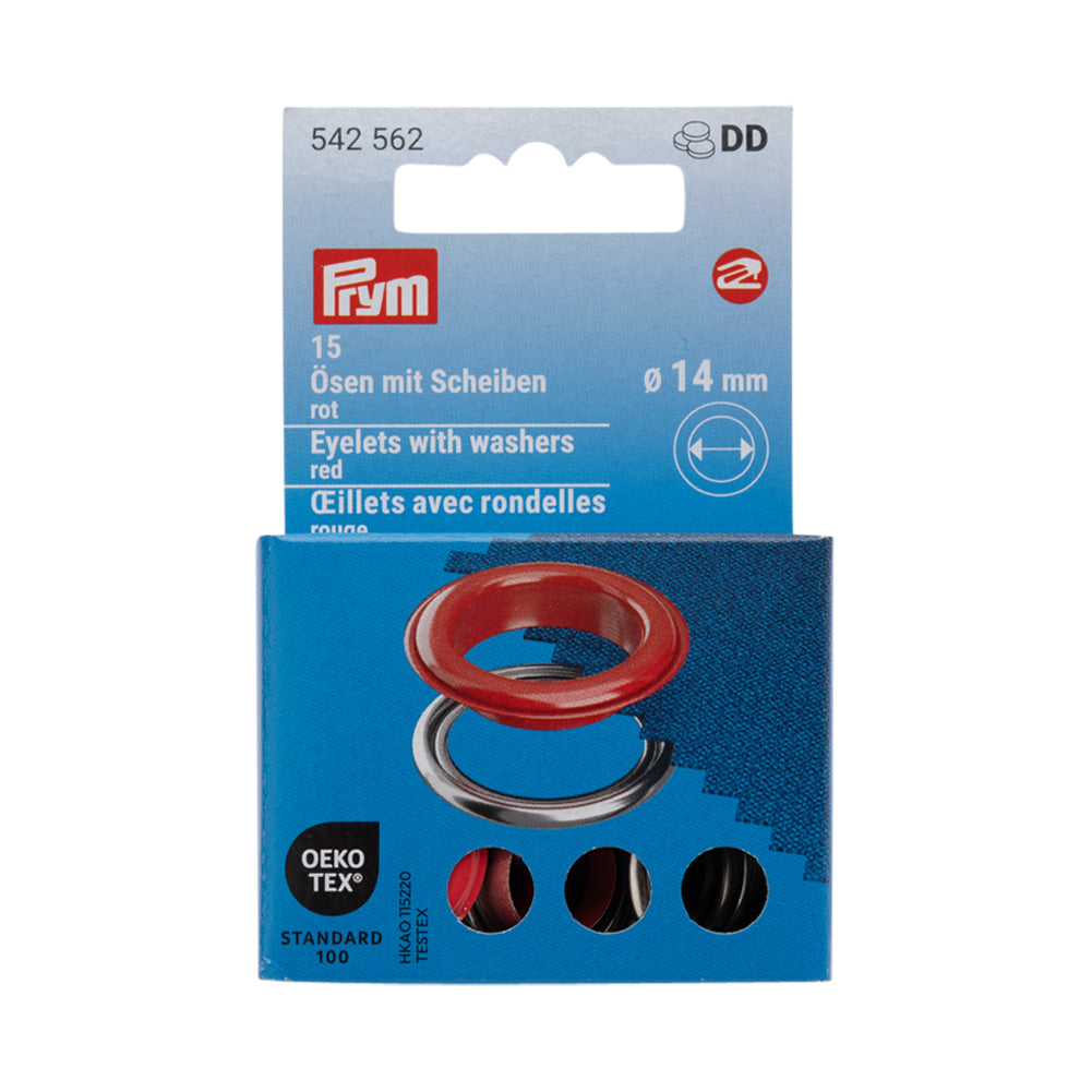 Prym Eyelets with Washers - Red 14mm - 15pc