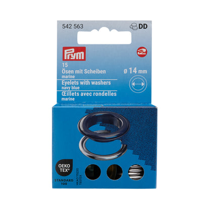 Prym Eyelets with Washers - Navy Blue 14mm - 15pc
