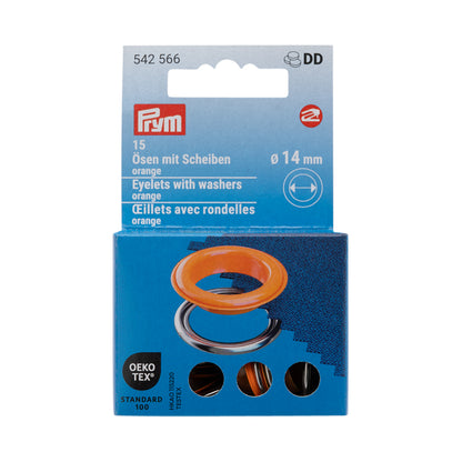 Prym Eyelets with Washers - Orange 14mm - 15pc