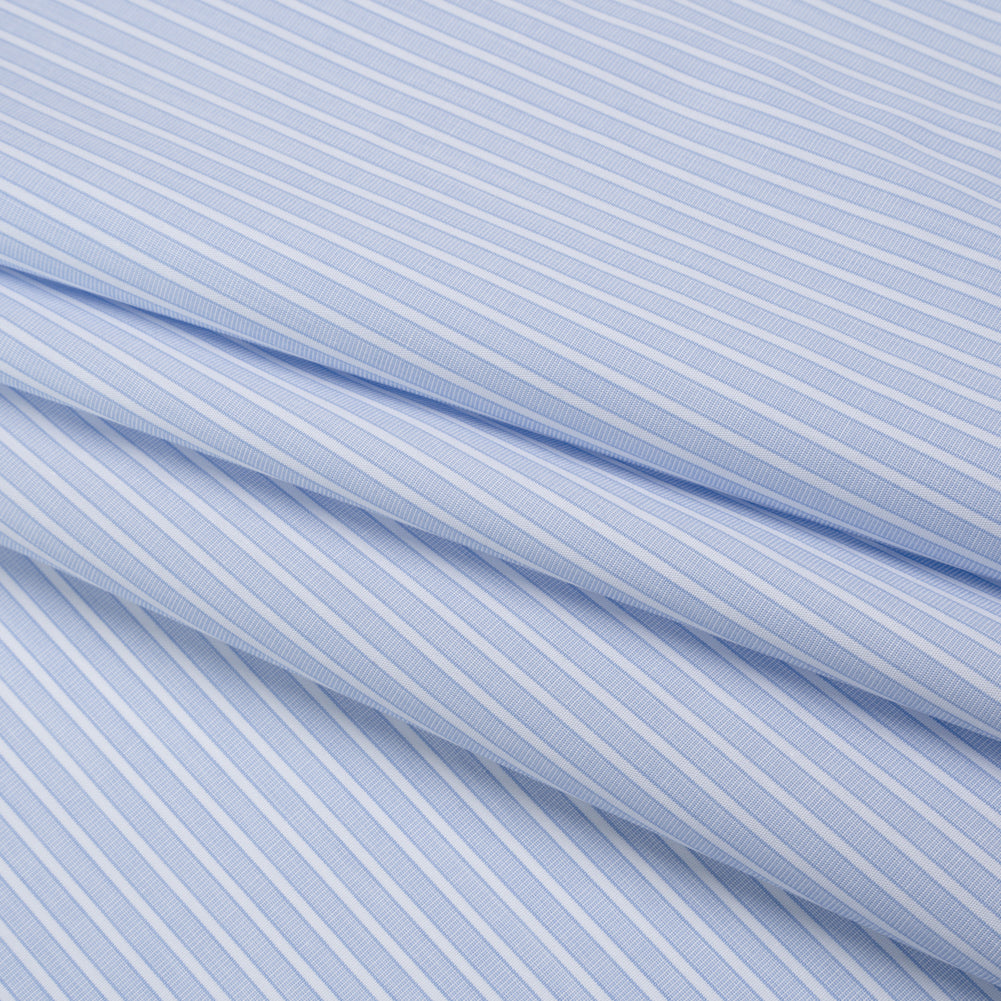 Cotton Shirting - Blue Bell and White Chambray Stripes - Deadstock - Folded