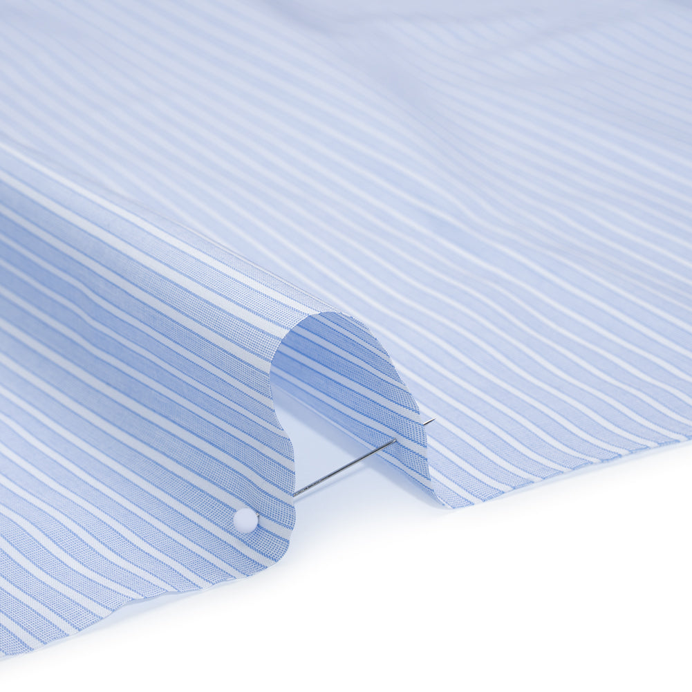 Cotton Shirting - Blue Bell and White Chambray Stripes - Deadstock - Detail