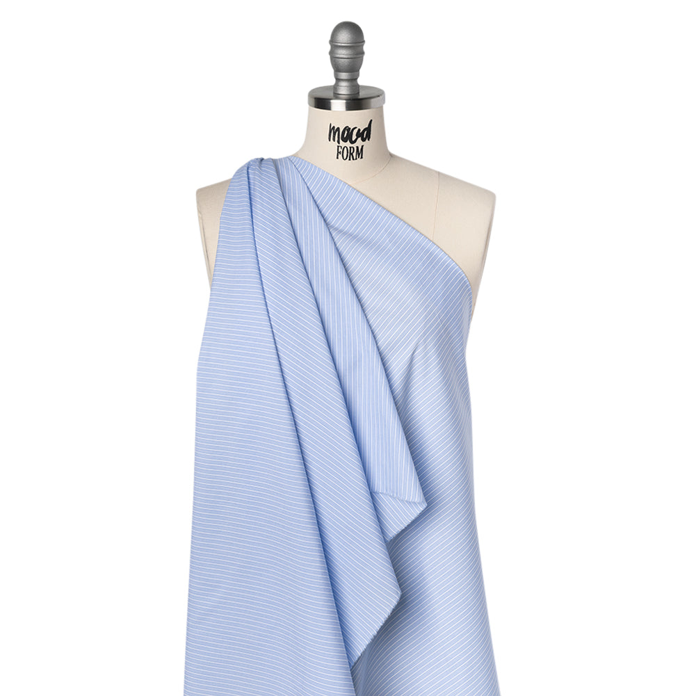 Cotton Shirting - Blue Bell and White Chambray Stripes - Deadstock - Drape