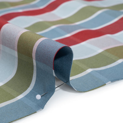 Cotton Oxford Shirting - Country Blue, Red, and Olive Green Plaid - Deadstock