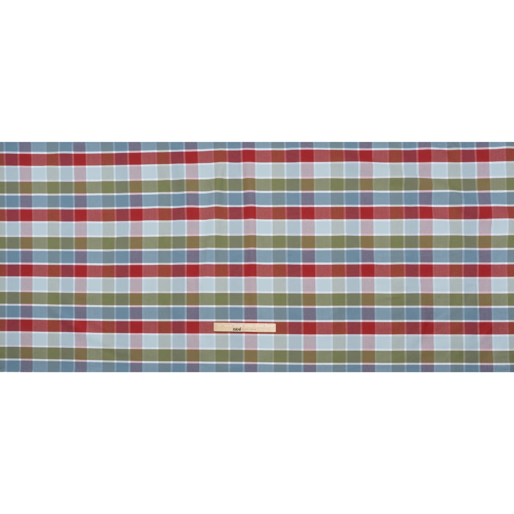 Cotton Oxford Shirting - Country Blue, Red, and Olive Green Plaid - Deadstock - Full