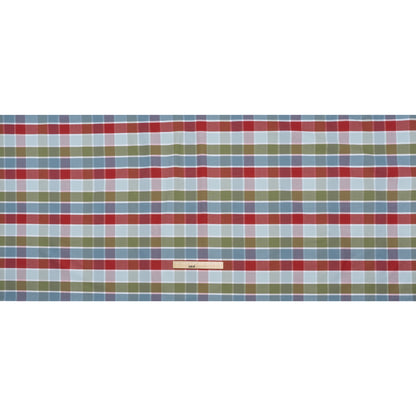 Cotton Oxford Shirting - Country Blue, Red, and Olive Green Plaid - Deadstock