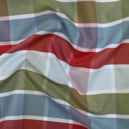 Cotton Oxford Shirting - Country Blue, Red, and Olive Green Plaid - Deadstock