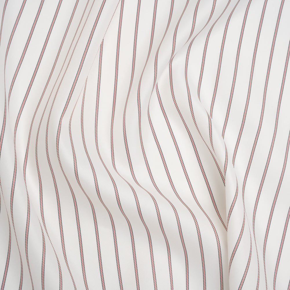 Acetate Twill Lining - White, Black and Red Stripes - Deadstock