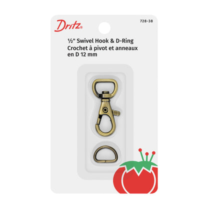 Dritz Small Swivel Hook & D-Ring - 1/2" Antique Brass - 1 set