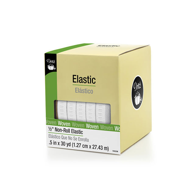 Dritz Ribbed Non-Roll Elastic - White - 0.5" x 30yds