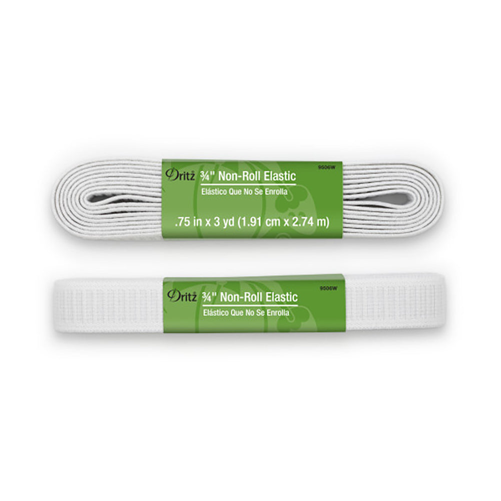 Dritz Non-Roll Elastic - White - 0.75" x 3yds - Folded
