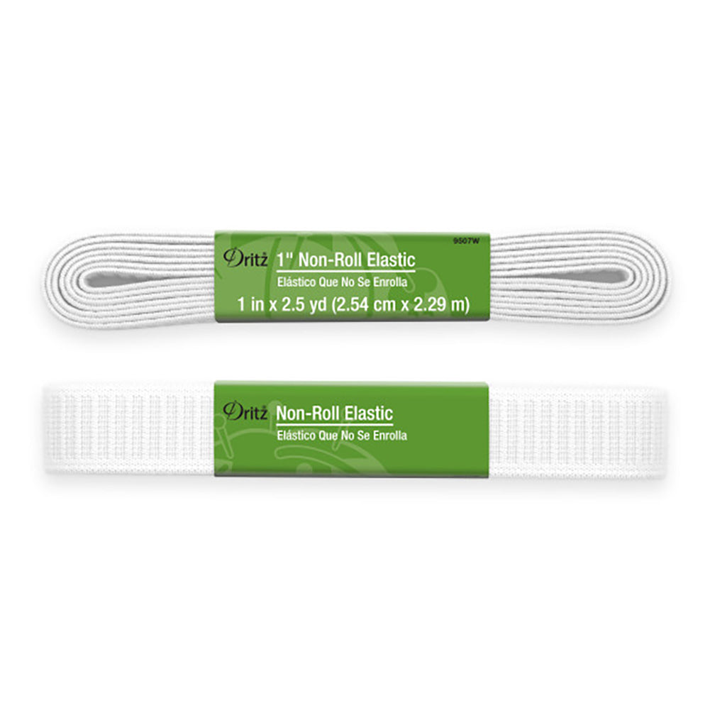 Dritz Non-Roll Elastic - White - 1" x 2.5yds - Folded