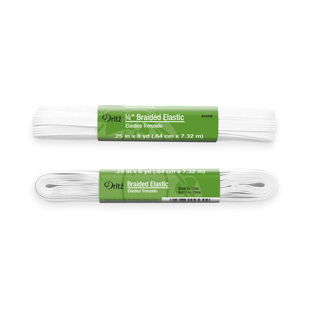 Dritz Braided Elastic - White - 0.25" x 8yds - Folded