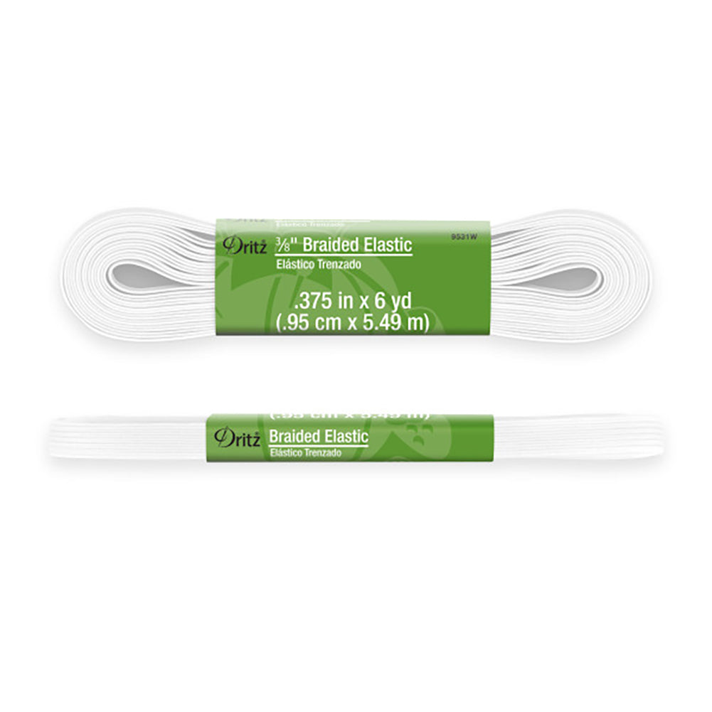 Dritz Braided Elastic - White - 0.375" x 6yds - Folded