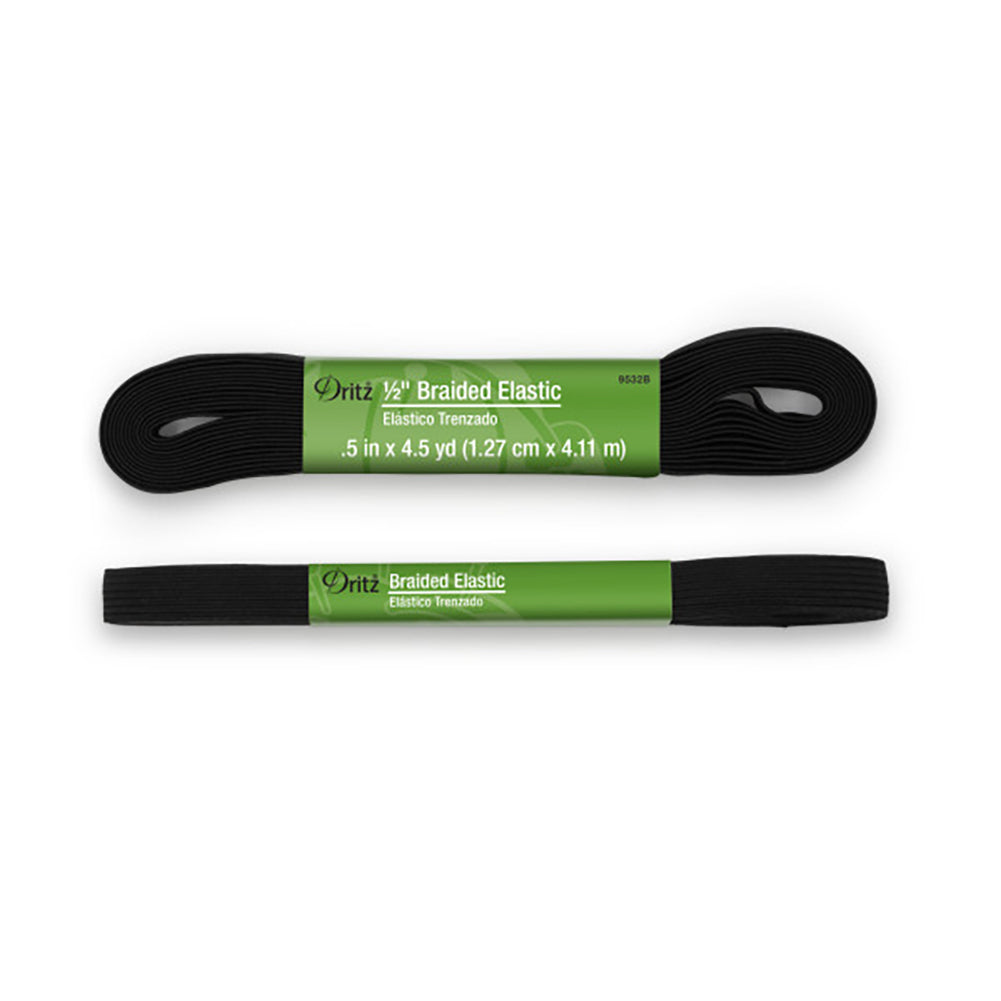 Dritz Braided Elastic - Black - 0.5" x 4.5yds - Folded