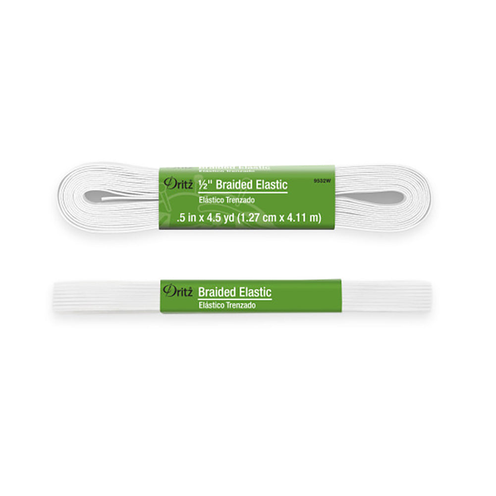 Dritz Braided Elastic - White - 0.5" x 4.5yds - Folded