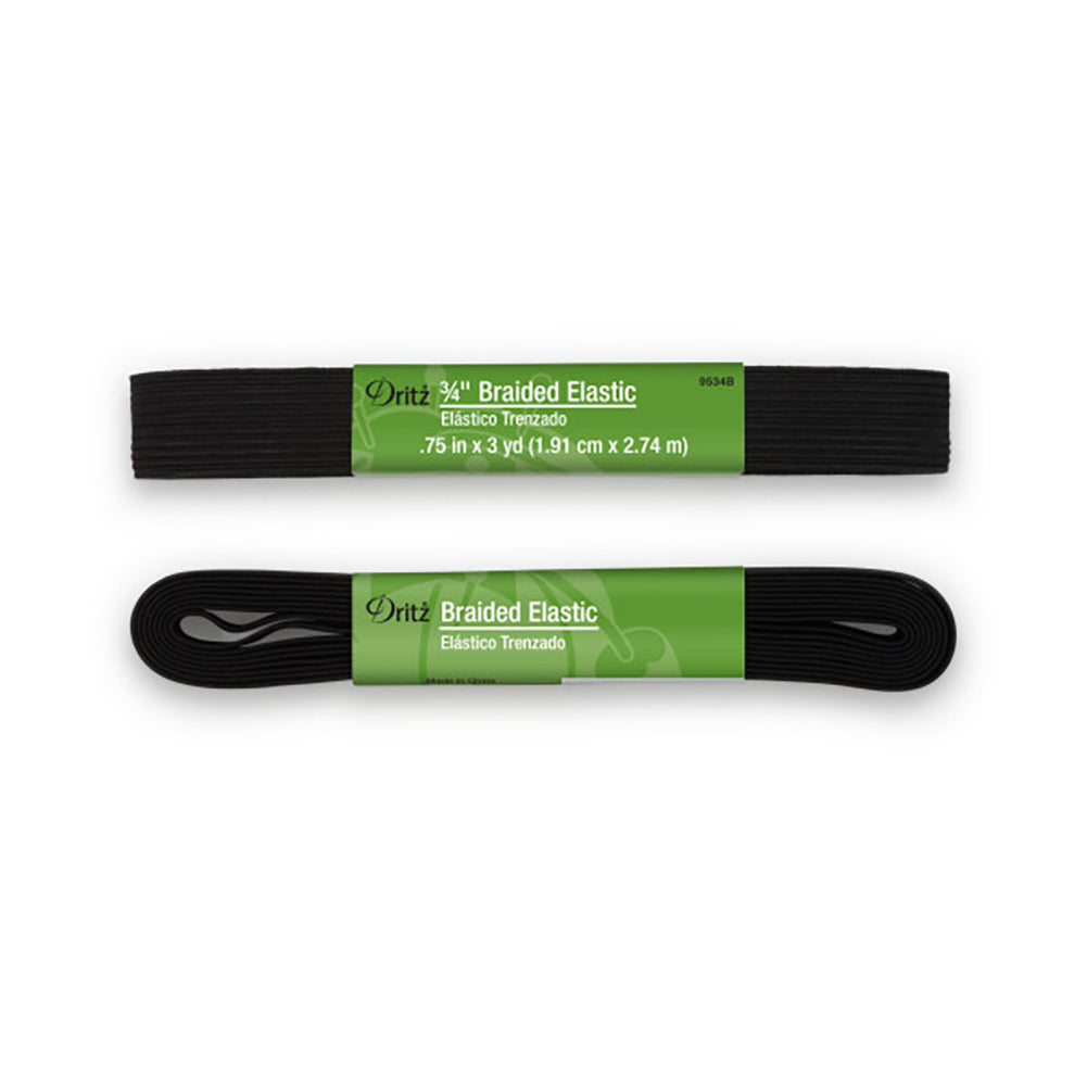 Dritz Braided Elastic - Black - 0.75" x 3yds - Folded
