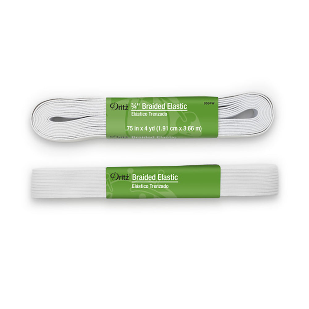 Dritz Braided Elastic - White - 0.75" x 3yds - Folded