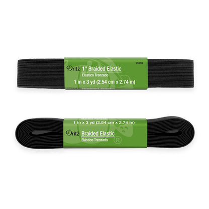 Dritz Braided Elastic - Black - 1" x 3yds Folded