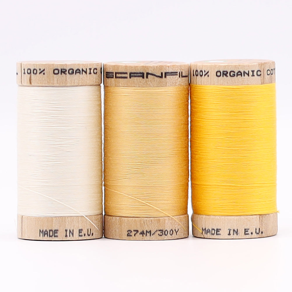 SCANFIL® 30wt Organic Pima Cotton Thread Trio Set - 3ct 300yd Spools - Sunshine Yellows Folded