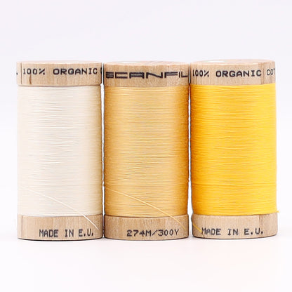 SCANFIL® 30wt Organic Pima Cotton Thread Trio Set - 3ct 300yd Spools - Sunshine Yellows Folded