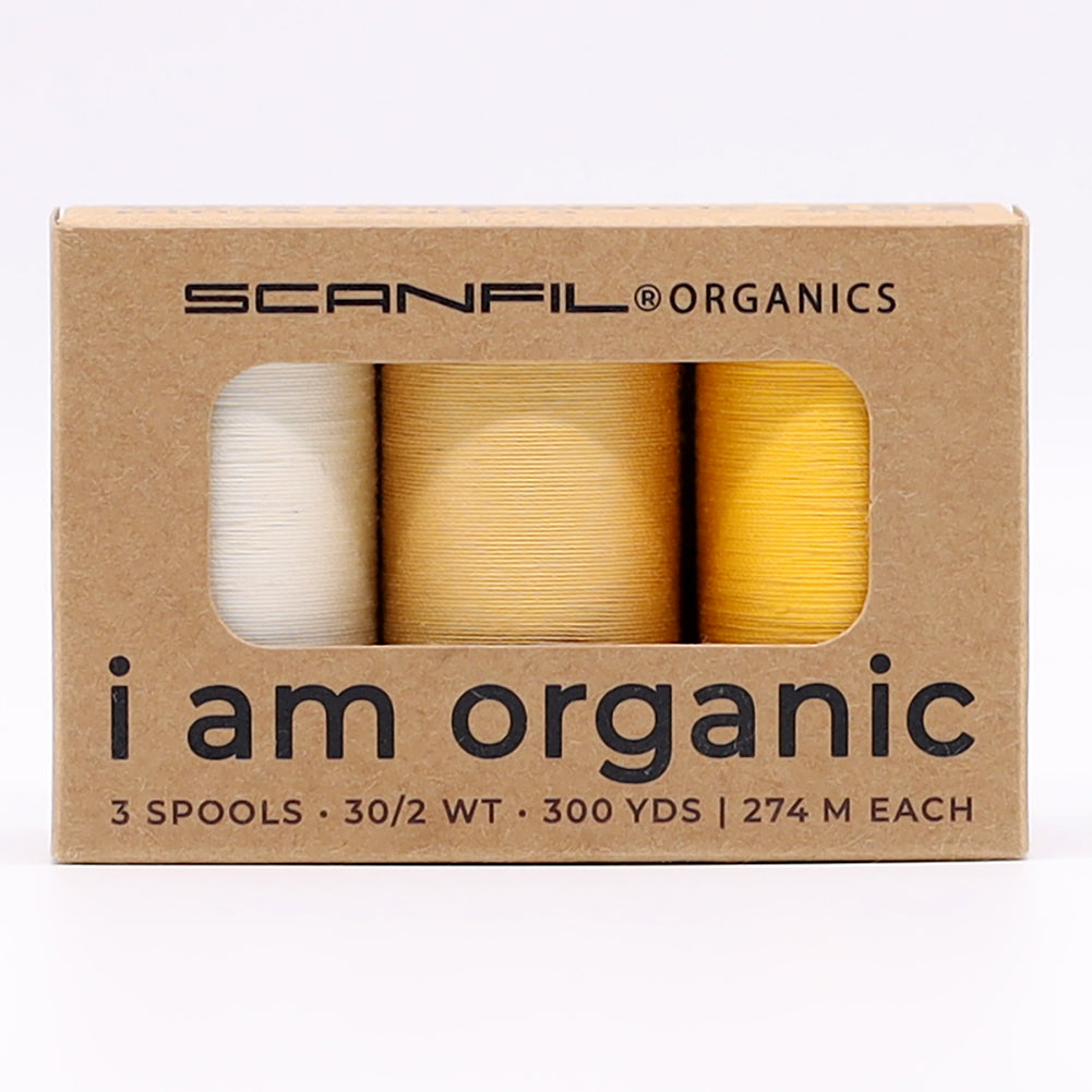 SCANFIL® 30wt Organic Pima Cotton Thread Trio Set - 3ct 300yd Spools - Sunshine Yellows Drape