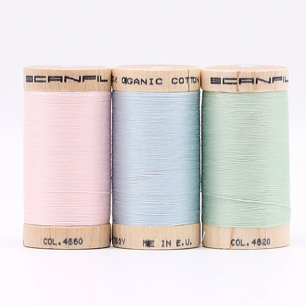 SCANFIL® 30wt Organic Pima Cotton Thread Trio Set - 3ct 300yd Spools - Baby Pastels - Detail