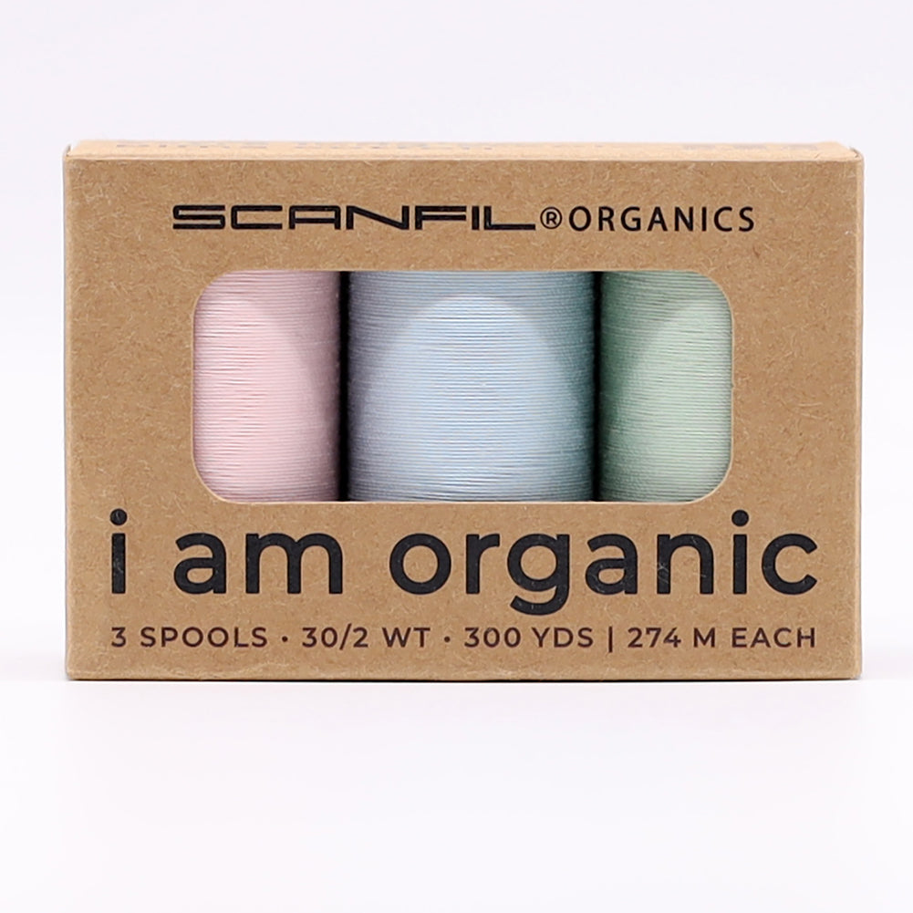 SCANFIL® 30wt Organic Pima Cotton Thread Trio Set - 3ct 300yd Spools - Baby Pastels - Drape